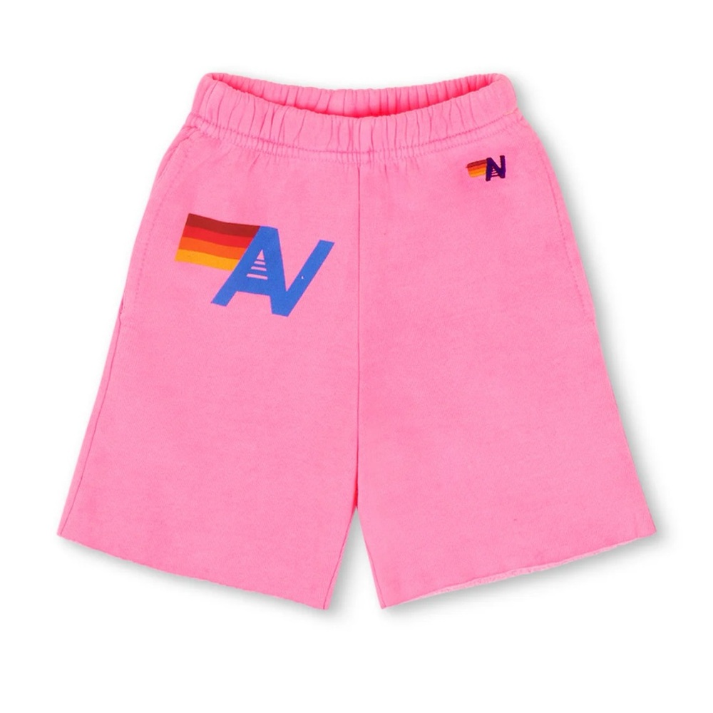 Aviator Nation Pink Kids Shorts with Rainbow Logo